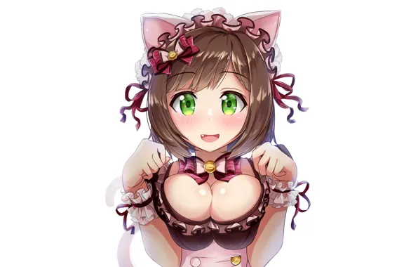 Girl, sexy, cleavage, blouse, boobs, anime, beautiful, short hair