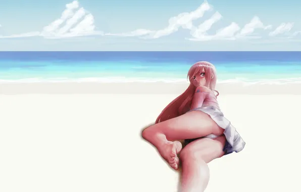 Girl, Red, Hot, Sexy, bra, beach, Anime, legs