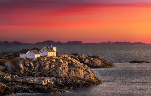 Море, закат, берег, Norway, Nordland, Henningsvar