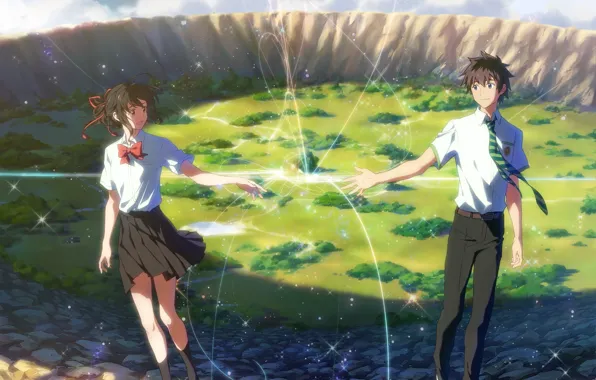 Девушка, аниме, арт, парень, Kimi no Na wa, Твоё имя