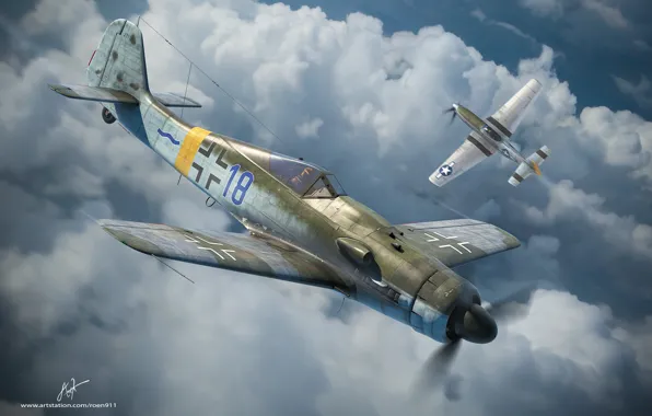 Истребитель-моноплан, Focke-Wulf, Люфтваффе, немецкий одноместный одномоторный поршневой, Antonis (rOEN911) Karidis, FW-190 D-9, Blue 18