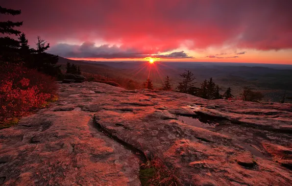 Картинка солнце, лучи, закат, горы, природа, США, Северная Каролина