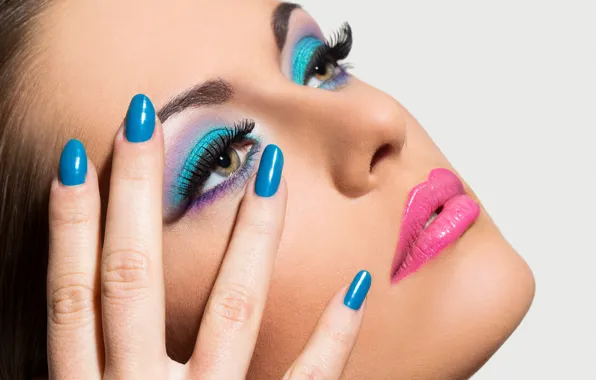 Картинка blue, eyes, nails, female, make up