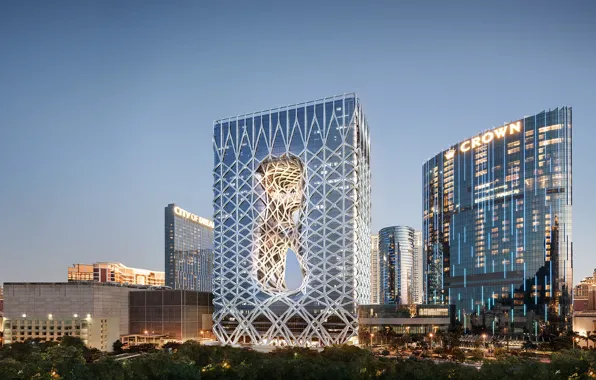 Вечер, Линии, Архитектура, Небоскреб, Макао, Morpheus Hotel, Готель