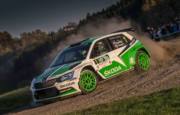 Картинка Небо, Пыль, Поворот, Rally, Ралли, Skoda, Fabia, WRC2