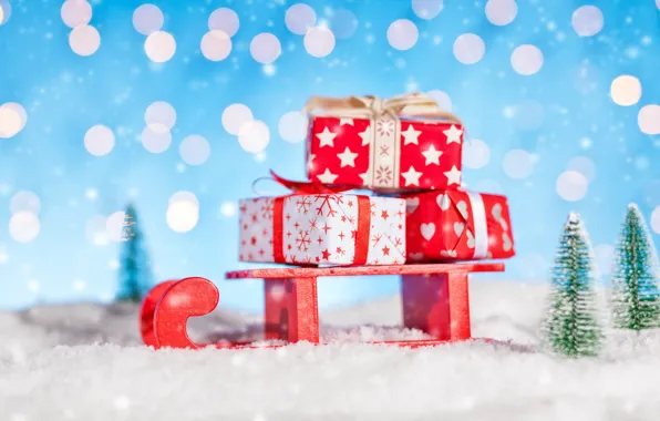 Картинка зима, снег, украшения, снежинки, Новый Год, Рождество, подарки, Christmas