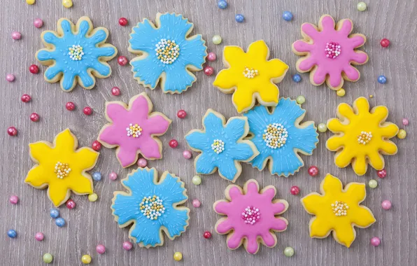 Картинка цветы, печенье, сахар, blue, flowers, выпечка, сладкое, sweet