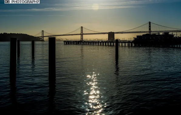 Картинка солнце, река, Мост