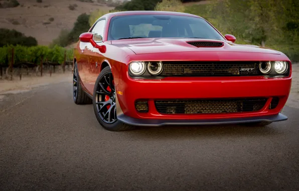 Dodge, Challenger, Red, Hellcat, Wheels, Blakc