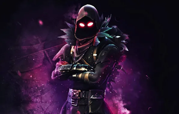 Red eyes, artwork, darkness, Raven, Fortnite, The Raven, Fortnite Battle Royale, Raven Fortnite