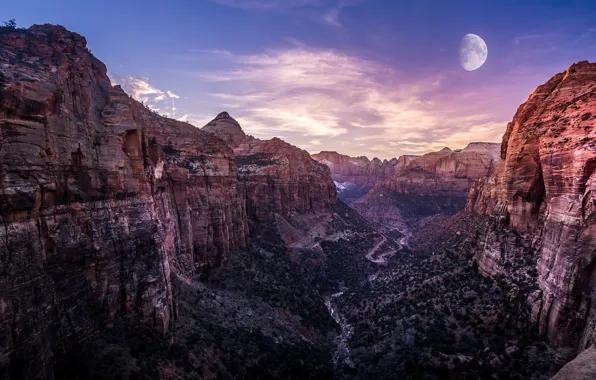 Картинка скалы, луна, каньон, Zion National Park