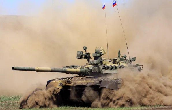 Картинка пыль, танк, боевой, российский, Т-80У