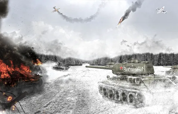 Картинка дым, арт, танк, Т-34-85, Советский Танк, War thunder