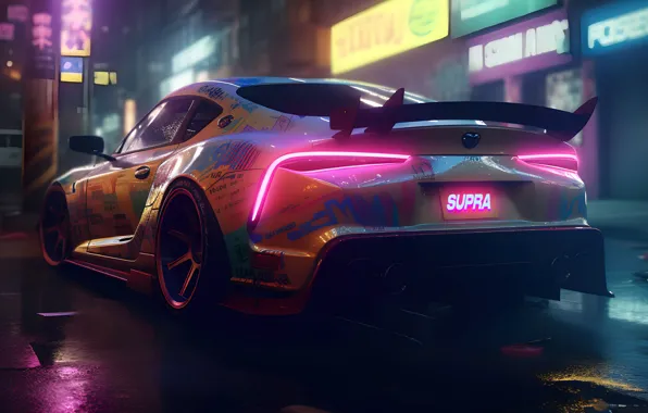 Toyota, Cars, Street, Neon, Toyota Supra, JDM, Japanese, Cyberpunk