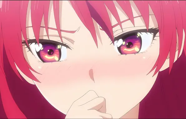 Girl, red hair, long hair, blush, anime, red eyes, close, redhead