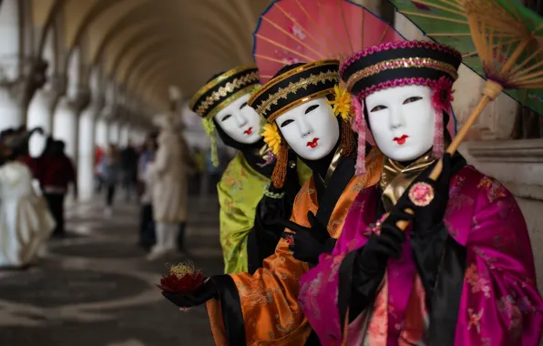 Зонт, маска, Италия, костюм, Венеция, карнавал