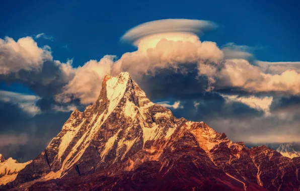 Небо, облака, горы, Гималаи, Непал, горный массив Аннапурна