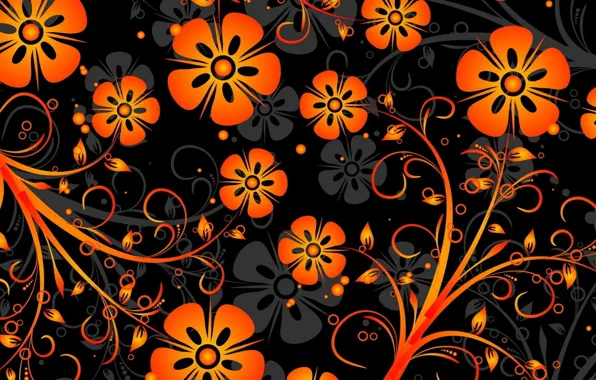 Картинка цветы, фон, узор, вектор, оранжевые