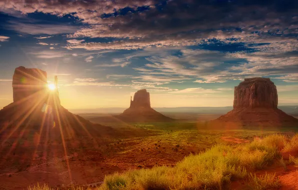 Картинка солнце, скалы, пустыня, Юта, Америка, долина монументов