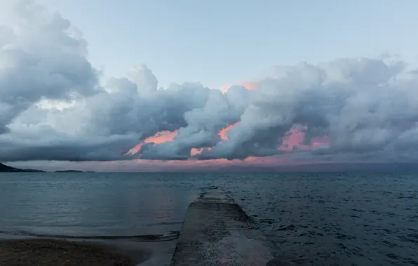 Картинка море, облака, закат, шторм