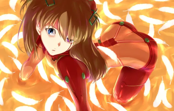 Попа, глаза, девушка, спина, костюм, neon genesis evangelion, Soryu Asuka Langley