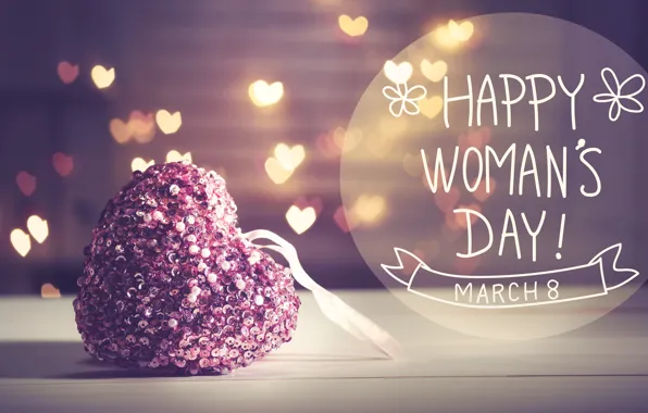 Подарок, 8 марта, hearts, bokeh, Women's Day
