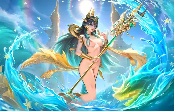 Girl, sexy, erect nipples, long hair, legs, sea, pussy, nipples