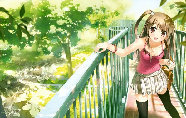 Girl, sexy, cleavage, blouse, thighhighs, long hair, boobs, anime