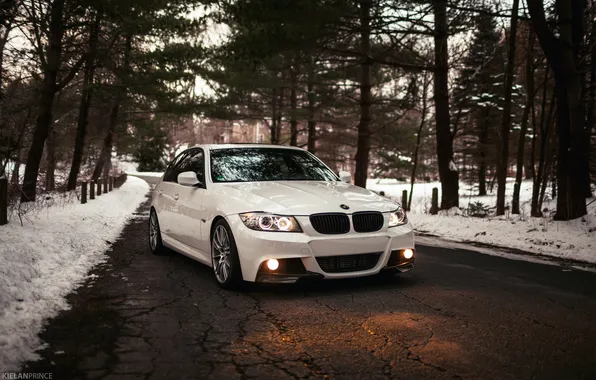 Картинка зима, снег, бмв, BMW, дорожка, белая, 3 series