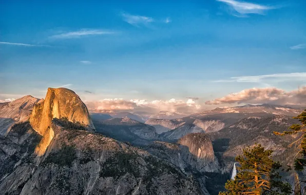 Картинка лес, горы, вид, высота, долина, Калифорния, California, Национальный парк Йосемити