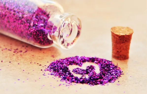 Фиолетовый, любовь, фон, обои, настроения, сердце, бутылка, блестки