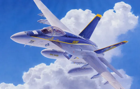 Картинка war, art, airplane, painting, aviation, jet, F/A-18E Super Hornet