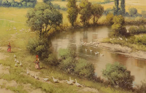 Картинка Laszlo Neogrady, Речной пейзаж, Hungarian painter, Ласло Неогради, венгерский живописец, Riverscape