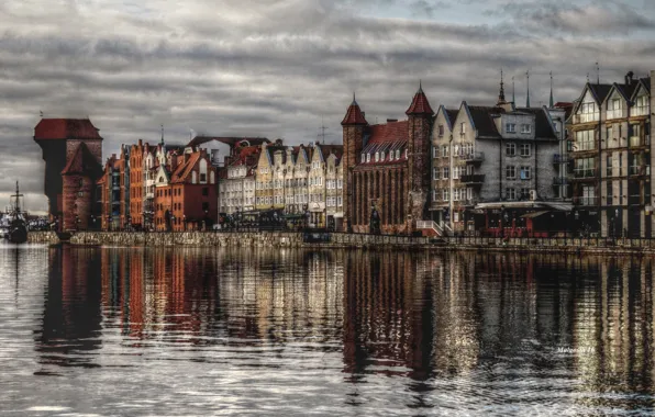 River, water, building, poland, gdańsk