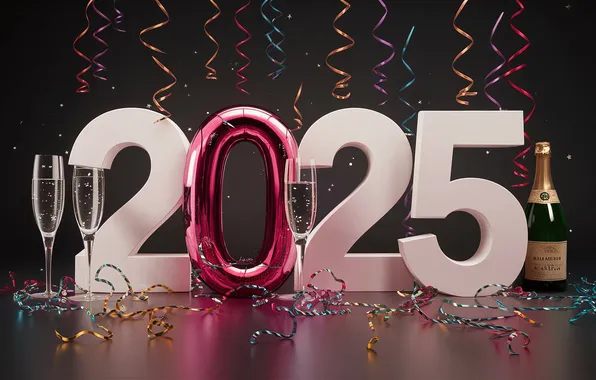 Цифры, Новый год, дата, 2025, ИИ-арт, нейросеть, Новый 2025 год