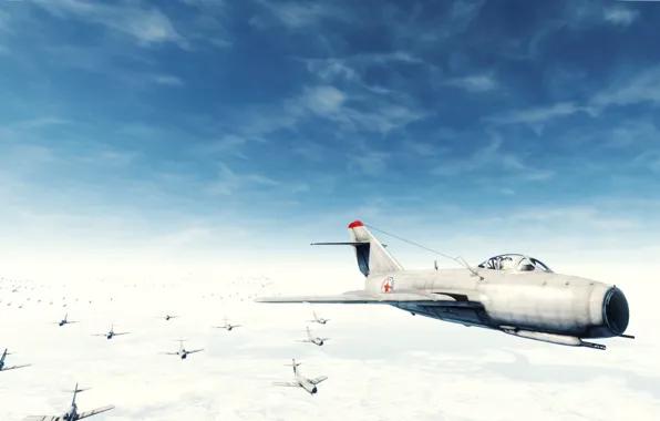 Облака, Много, War thunder. Самолеты, F-86A-5. Небо