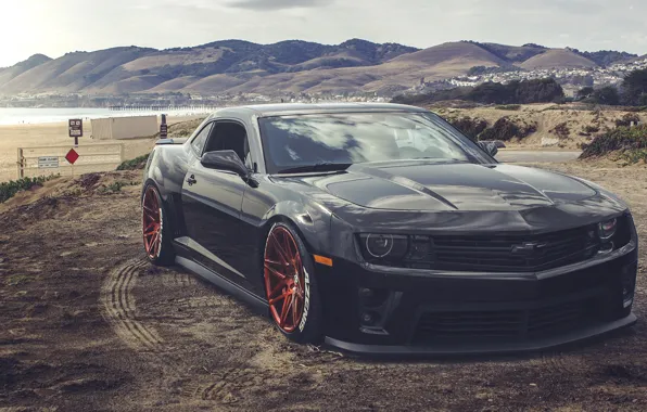 Chevrolet, Camaro, Black, Red Wheels