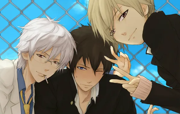 Аниме, арт, парни, трое, Gintama, Гинтама