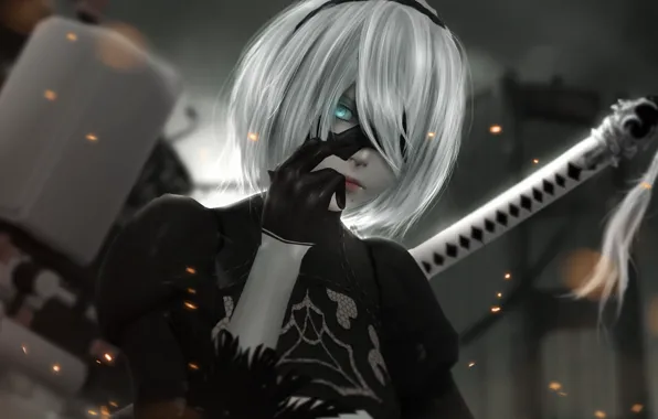 Девушка, робот, NieR: Automata, YoRHa №2 тип B, by sculp2