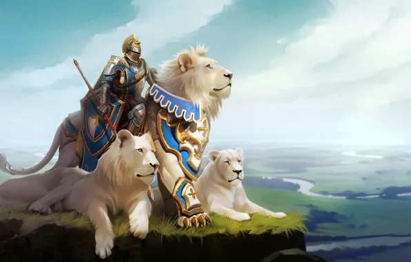Картинка лев, фэнтези, арт, рыцарь, Александра Хитрова, GaudiBuendia