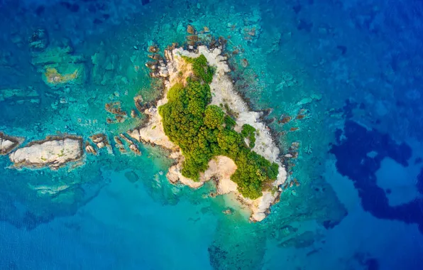 Sea, ocean, blue, rocks, island
