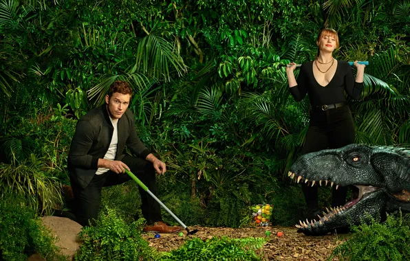 Динозавр, джунгли, актёры, фотосессия, Chris Pratt, Bryce Dallas Howard, Крис Пратт, Брайс Даллас Ховард