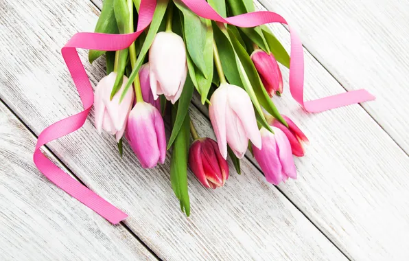 Цветы, букет, colorful, тюльпаны, wood, pink, flowers, tulips