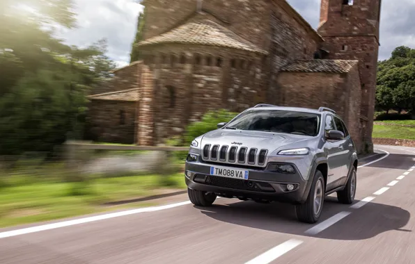 Картинка дорога, машина, джип, церковь, автомобиль, Jeep, Cherokee, 2014