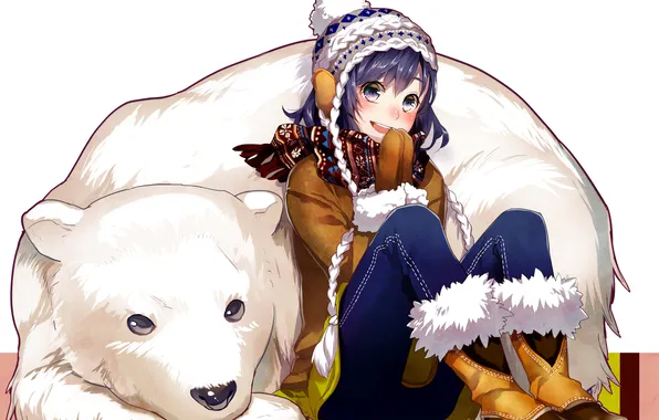 Картинка девушка, шапка, аниме, медведь, арт, yunker