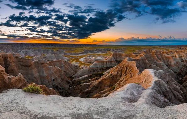 Картинка восход, скалы, рассвет, панорама, Badlands National Park, South Dakota, Южная Дакота, Национальный парк Бэдлендс