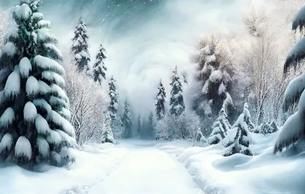 Зима, лес, снег, деревья, пейзаж, природа, туман, в снегу