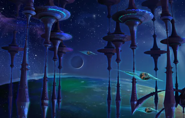 Картинка космос, Look out Jetsons, Animated space, A whimsical piece, fractal manipulation