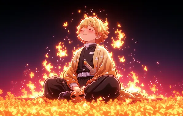 Аниме, арт, wallpaper, клинок, demon slayer, клинок рассекающий демонов, Zenitsu Agatsuma, Zenitsu