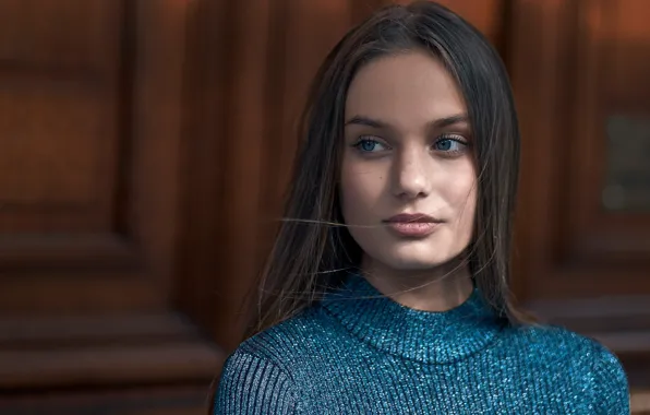 Девушка, портрет, брюнетка, прическа, боке